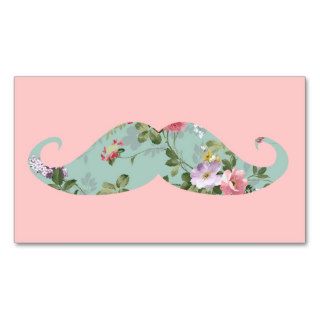 Funny Girly Vintage Red Pink Floral Mustache Business Cards