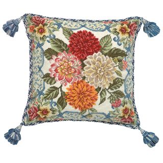 Mandarin Garden Dahlia Needlepoint Pillow Throw Pillows