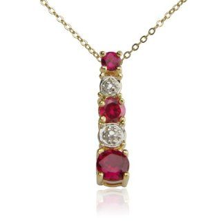 18k Yellow Gold Plated Lab Created Ruby and Diamond Accent Pendant Necklace Jewelry