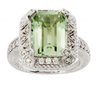Judith Ripka Sterling 6.25ct Mint Quartz Emerald Cut Cocktail Ring —