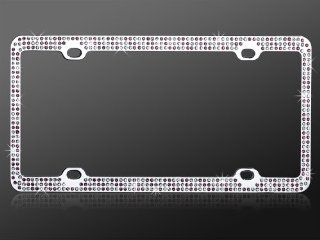 Car Automotive License Plate Frame Chrome Coating Metal with Triple Row White and Purple 474 Diamonds Crystals Rhinestones Bling  Diamonds Licence Plates 