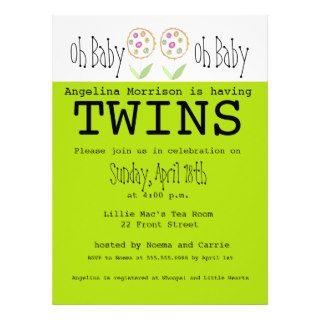 Oh Baby It's Twins   Baby Shower Invitation