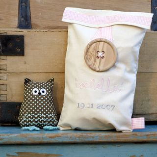 baby owl squeaker with personalised gift bag by izzy and floyd