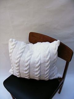chunky cable cushion   handknit in white by s t r i k k handknits