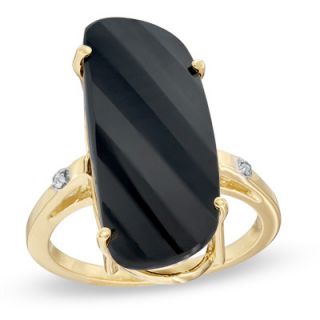 Elongated Onyx and Diamond Accent Ring in 10K Gold   Zales