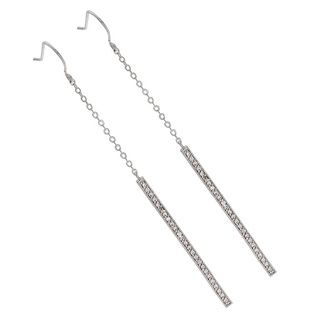 Silvertone Super Long Rectangular Dangle Earrings NEXTE Jewelry Cubic Zirconia Earrings