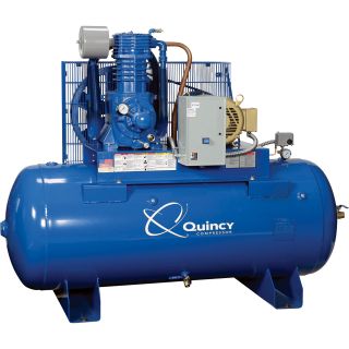 Quincy Compressor QP Pressure Lubricated Reciprocating Air Compressor — 10 HP, 230/460 Volt 3 Phase, 120 Gallon Horizontal, Model# 3103DS12HCA  30   39 CFM Air Compressors