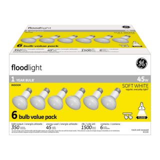 GE 6 Pack 45 Watt R20 Base Soft White Dimmable Incandescent Flood Light Bulbs