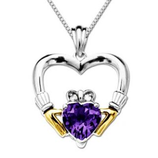 0mm Heart Shaped Amethyst and Diamond Accent Claddagh Heart Pendant