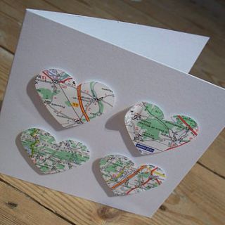 recycled map paper heart card by helena carrington illustration