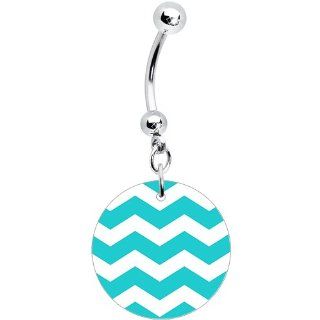 Turquoise White Chevron Dangle Belly Ring Body Piercing Rings Jewelry