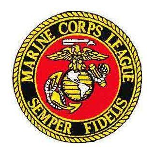 US Marine Iron On Patch   Gold Faux   Marine Corps League Semper Fidelis Logo Clothing