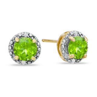 0mm Peridot and Diamond Accent Frame Stud Earrings in 10K Gold