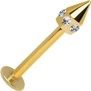 16 Gauge Gold Anodized Titanium Clear Gem Cone Labret Monroe Body Piercing Barbells Jewelry