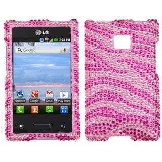Hard Plastic Snap on Cover Fits LG L35G Optimus Logic Zebra Skin Pink/Hot Pink Full Diamond/Rhinestone Net10, Staright Talk, Cell Phones & Accessories