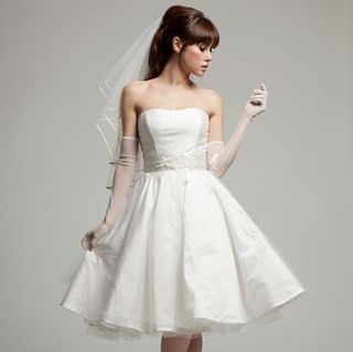 grace '50s knee length silk wedding dress by melanie potro bridal couture