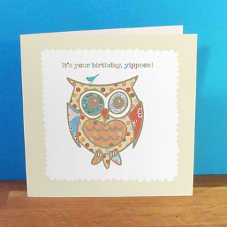 patchwork owl birthday card by hello monkey