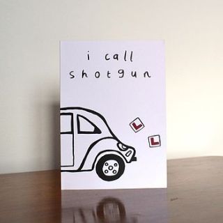 ’i call shotgun’ driving test card by hannah robinson illustration
