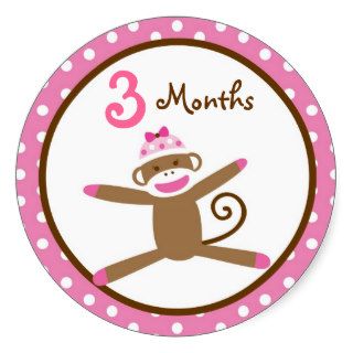 Girl Sock Monkey Monthly Milestone Stickers