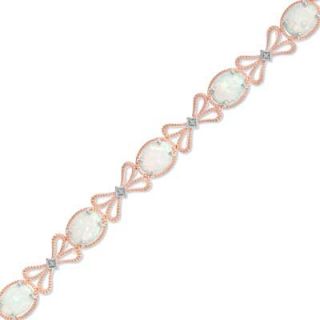 Oval Lab Created Opal and Diamond Accent Bracelet in Sterling Silver