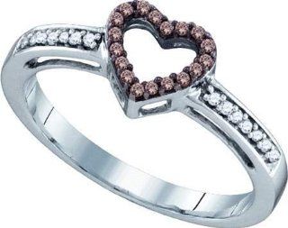 0.12 Carat (ctw) 10K White Gold White & Cognac Diamond Ladies Heart Promise Ring Jewelry