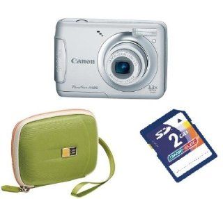 Canon Cybershot A480SLVKIT 10 MP Camera with Green Camera Case and 2 GB Memory Card (Silver)  Point And Shoot Digital Camera Bundles  Camera & Photo