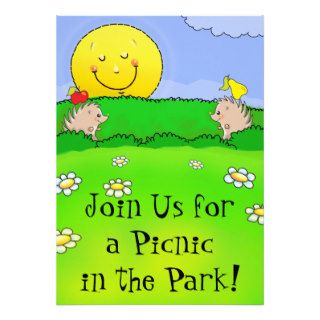 cute hedgehogs picnic park birthday custom invite