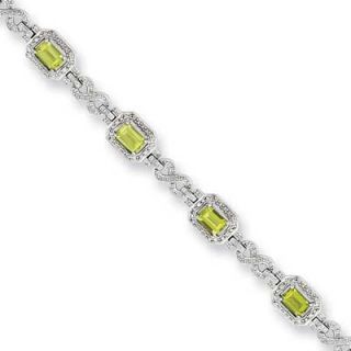 Emerald Cut Peridot and Diamond Accent Infinity Link Bracelet in