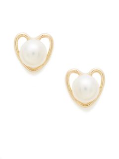 14K Yellow Gold Heart Earring with Pearl by Deana Dean