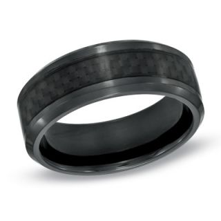 Fiber Inlay Comfort Fit Black Titanium Wedding Band   Size 10   Zales