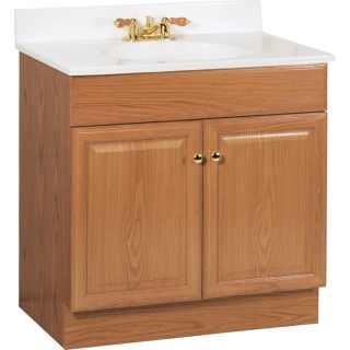 Project Source 30.5 in W x 18.5 in D Oak Intergral Single Sink Bathroom Vanity with Cultured Marble Top