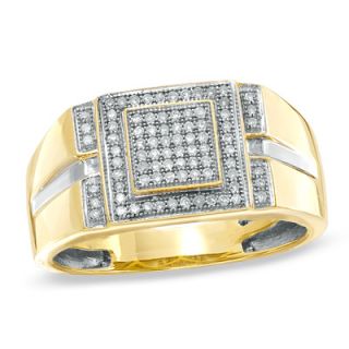 Mens 1/4 CT. T.W. Diamond Micro Cluster Square Stepped Ring in 10K