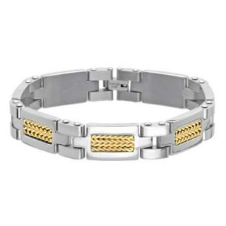 Mens Wheat Chain Inlay Link Bracelet in Two Tone Stainless Steel   8