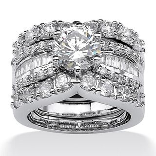 Ultimate CZ Platinum over Silver Cubic Zirconia Wedding Ring Set Palm Beach Jewelry Cubic Zirconia Rings