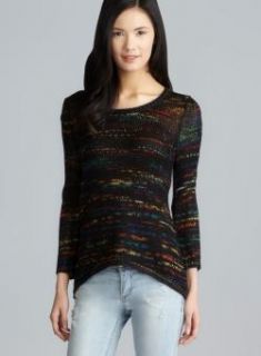 Spense Black Multi Color Scoop Neck Knit Pollover Spense Long Sleeve Sweaters