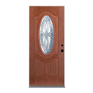 Benchmark by Therma Tru Oval Lite Decorative Mahogany Inswing Fiberglass Entry Door (Common 80 in x 36 in; Actual 81.5 in x 37.5 in)