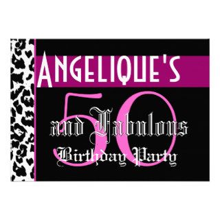 50th Birthday Party  Zebra Pink Black Z392 Personalized Announcements