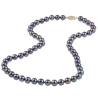 DaVonna 14k 7.5 8mm Black Freshwater Cultured Pearl Strand Necklace (16 36 inches) DaVonna Pearl Necklaces