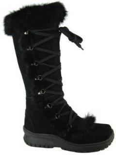 Bearpaw Women's Suede & Rabbit Fur Boots   Style 499 Pasador (7, Black) Shoes