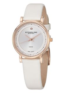 Womens Rose Gold & White Leather Watch by Stuhrling Original
