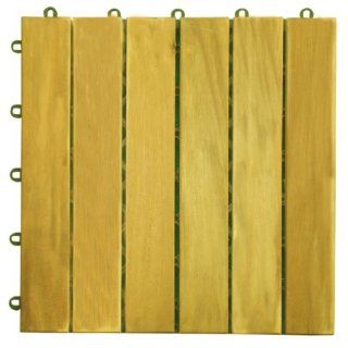 VIFAH V489 Interlocking Acacia Plantation Hardwood Deck Tile 6 Slat Design, 10 Pack, Natural Wood Finish, 12 by 12 by 1 Inch  Decorative Tiles  Patio, Lawn & Garden