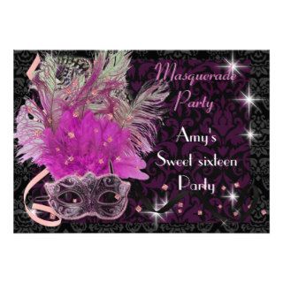 Pink & purple masquerade sweet 16 Birthday party Invites