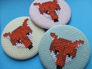 large cross stitch woodland fox badge by magasin