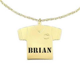 Mens Baseball Jersey Name Pendant in Sterling Silver with 14K Gold