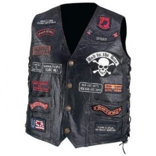 Diamond Plate Men's Buffalo Leather Biker Vest with 23 Patches  Medium Black Home & Kitchen