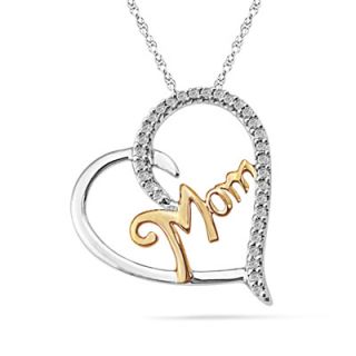 Diamond Accent Heart Shaped MOM Pendant in Two Tone Sterling Silver