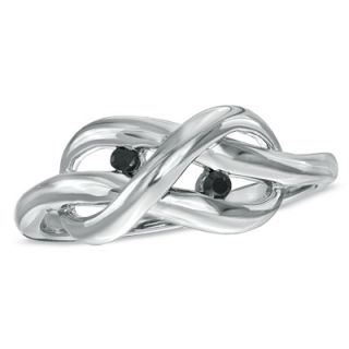 Enhanced Black Diamond Accent Infinity Knot Ring in Sterling Silver
