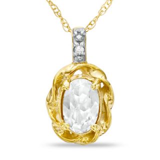 Oval White Topaz and Diamond Accent Twist Frame Pendant in 10K Gold