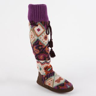 Muk Luks Angie Boho Multicolor Pieced pattern Knee high Slipper Sock Muk Luks Slippers