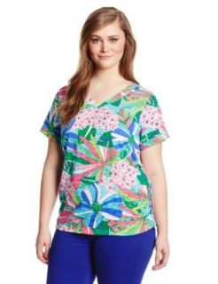 Caribbean Joe Women's Plus Size Short Sleeve Printed Burnout T Shirt